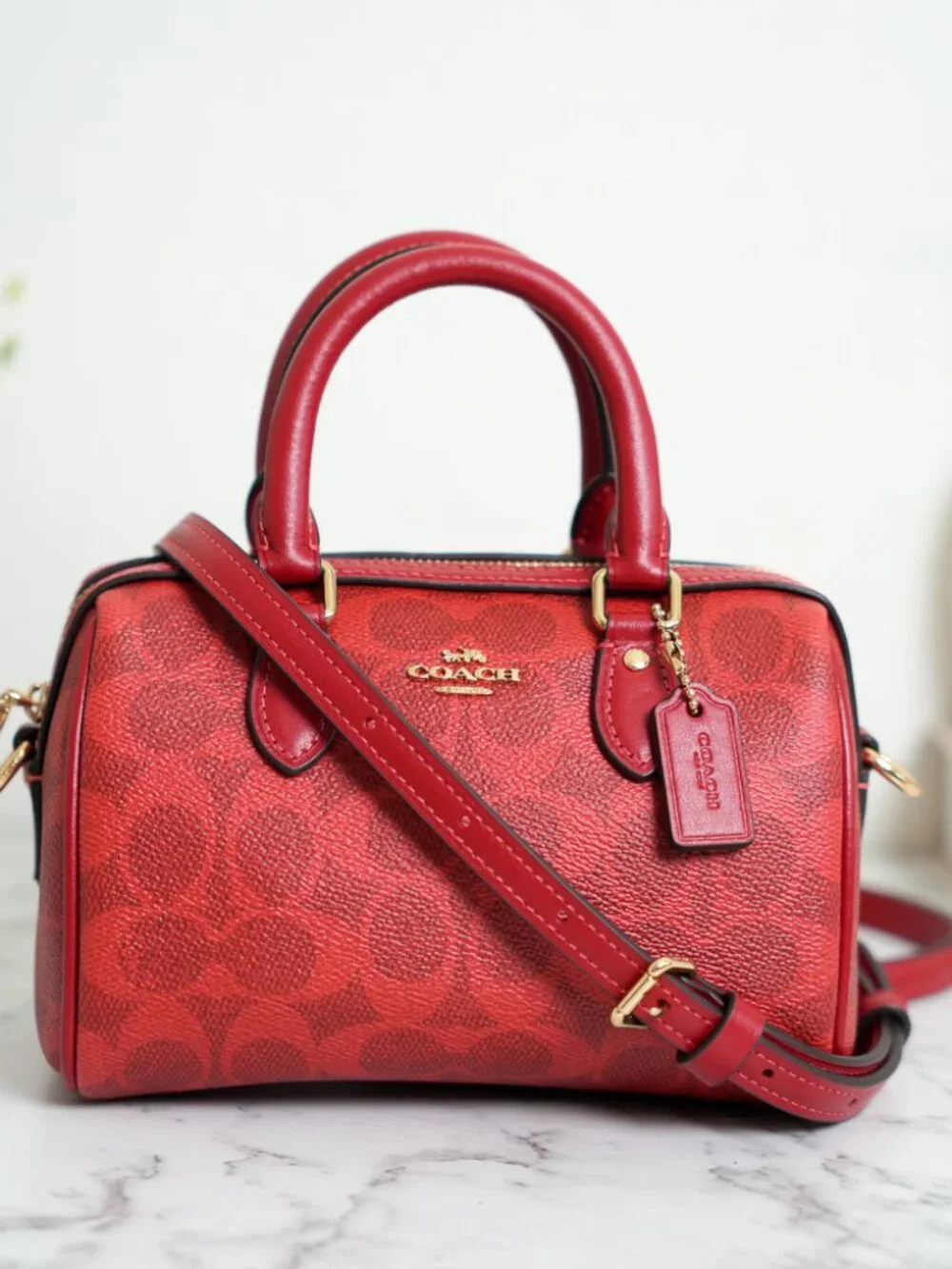 Coach CEY63 Mini Rowan Crossbody Bag In Signature Canvas Gold/Crimson NWT
